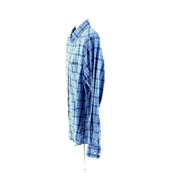 Nautica Classic Fit Medium Blue Plaid Pocket Front Cotton Button Down - Picture 6 of 12